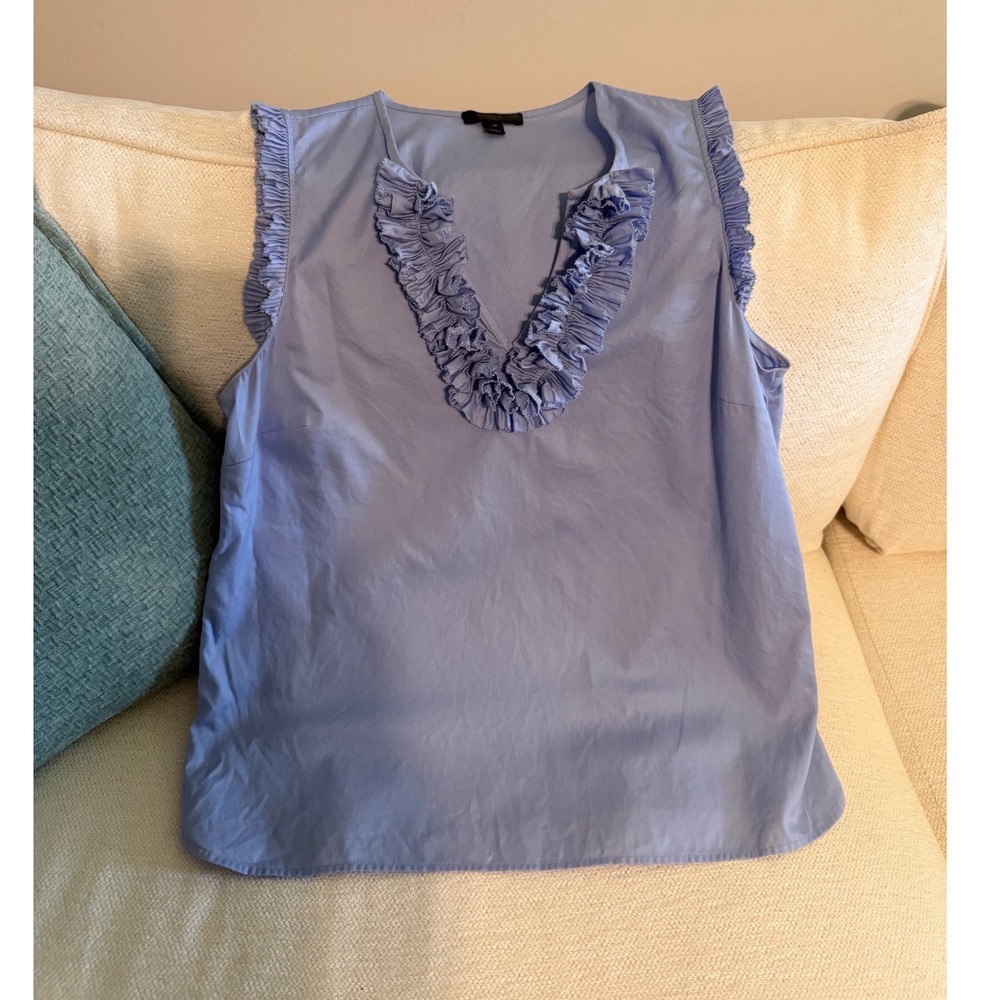 J.Crew Womens Light Blue Ruffle V-Neck Sleeveless Cotton Blouse Top Size 10